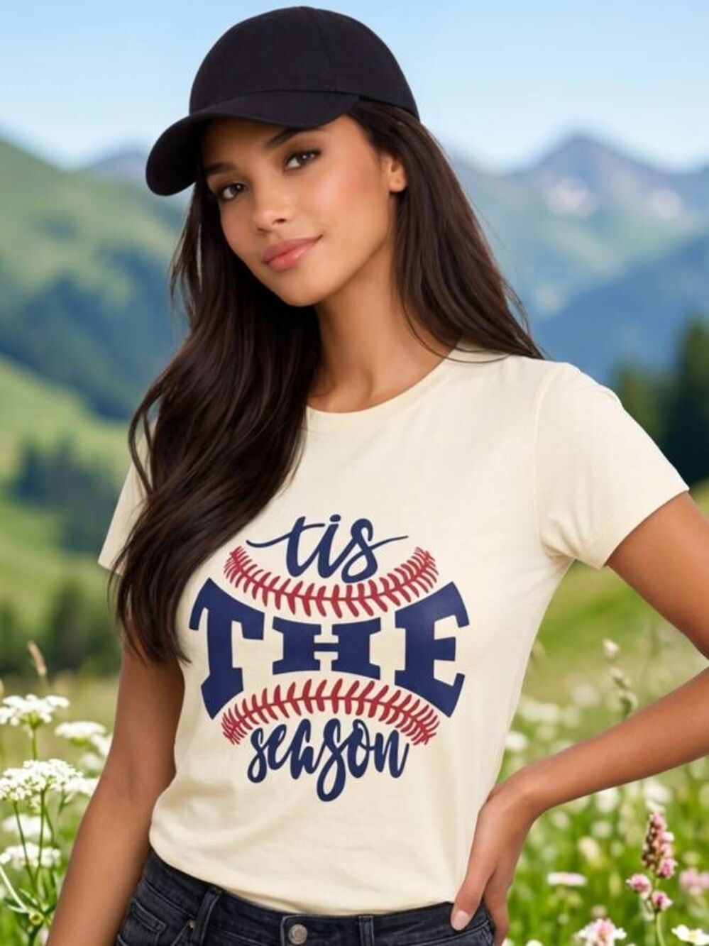 🔸️NWOT Cream 'Tis The Season Baseball Graphic Short Sleeve Top Small